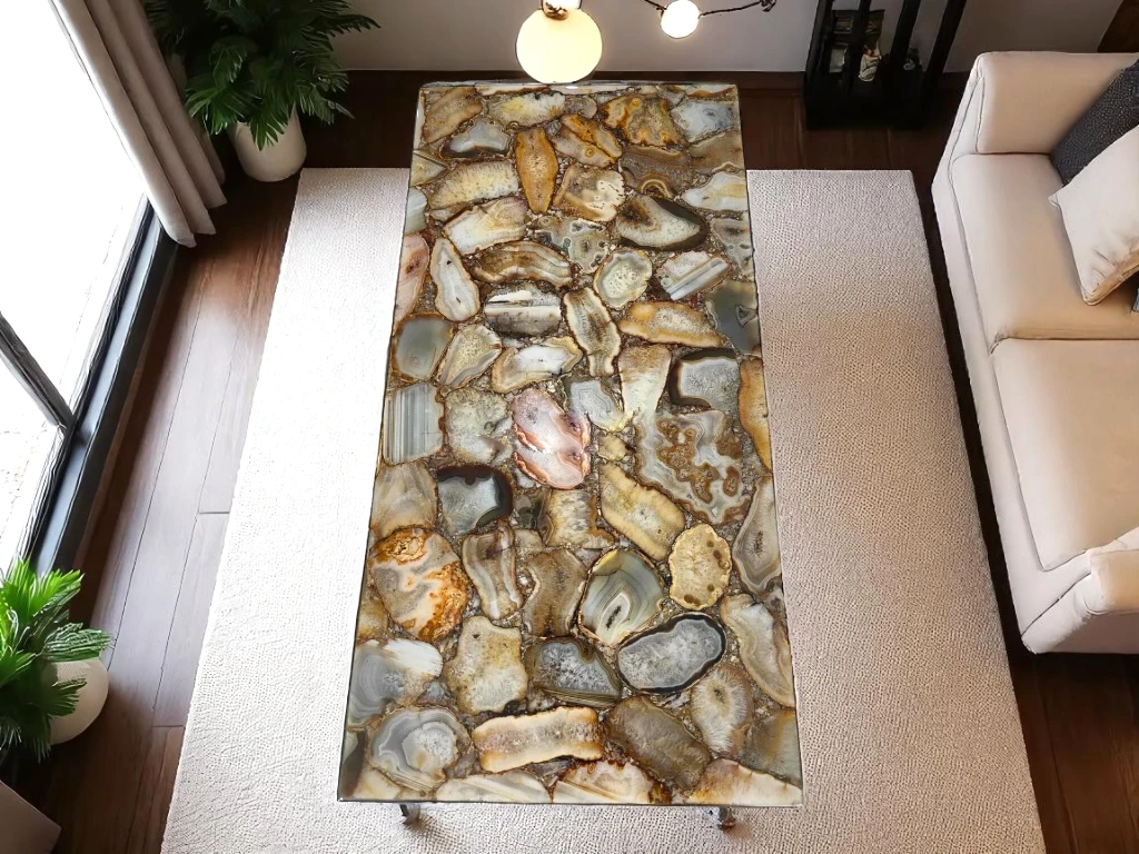 Rectangular Kitchen Table in Brown Agate Finish